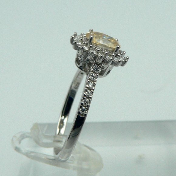 Sz 9 Genuine Yellow Moissanite (VS) Halo Ring - Picture 2 of 6